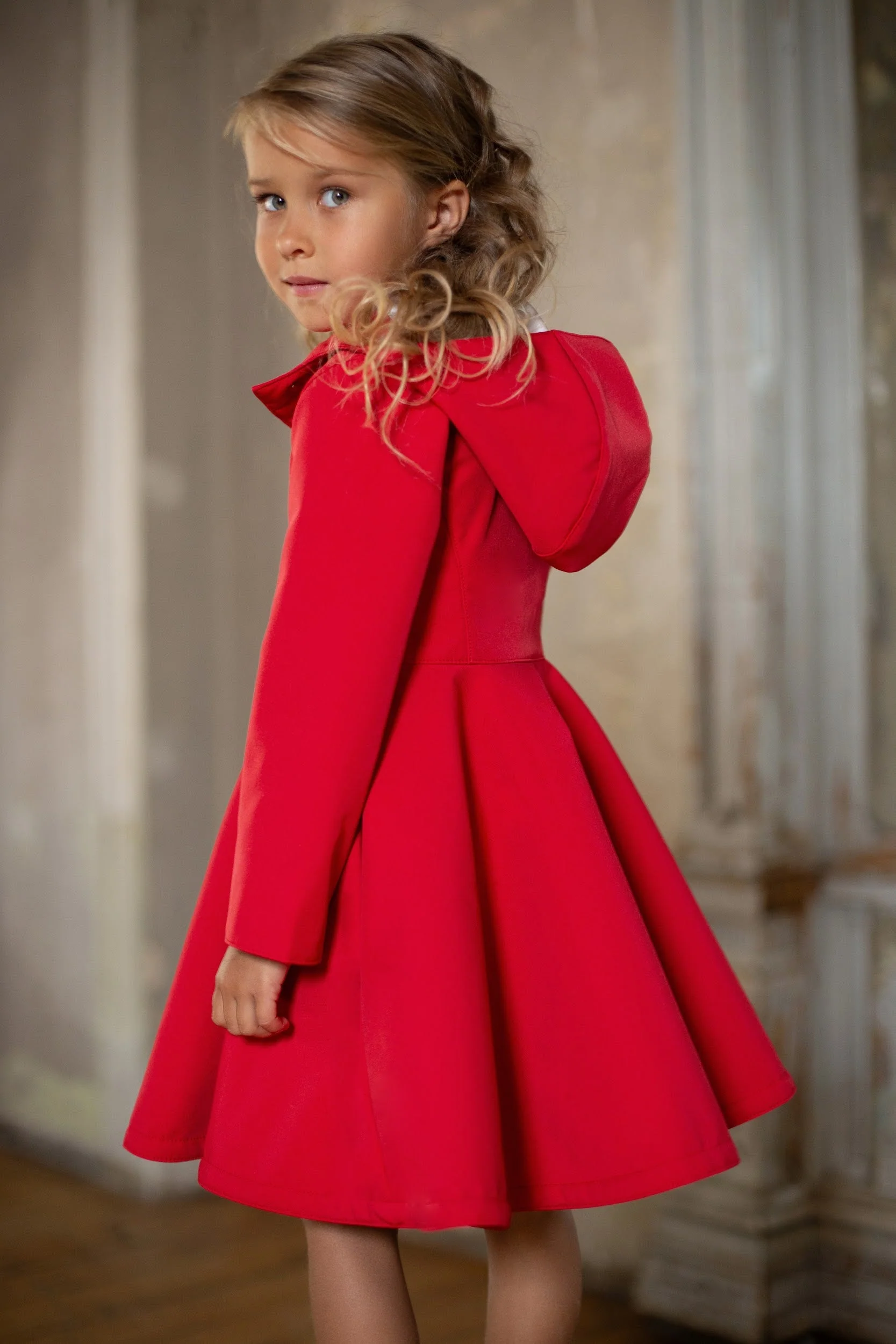 Fitted and Flared Coat for Girls in Bright Red | Queen of Hearts - Image 3