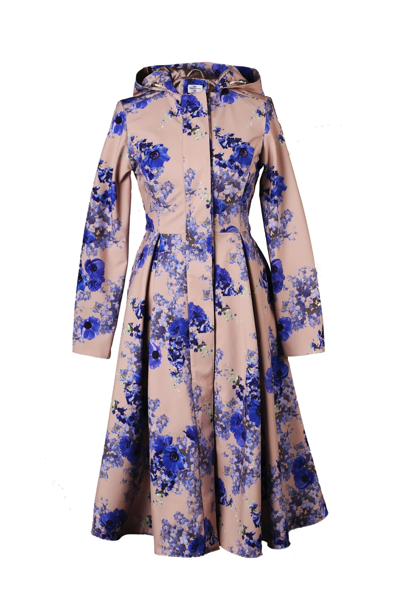 Fit and Flare Coat with Pleated Skirts in Beige and Blue | Cornflower Blue - Image 9
